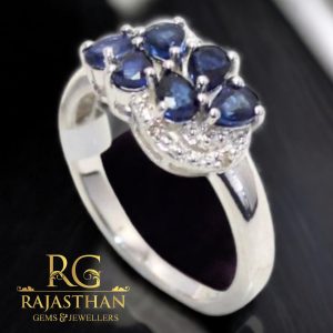 Rajasthan Gems Ring 925 Sterling Silver Natural Sapphire Neelam Gem Stone Diamonds Diamond Women Handmade Gift H425