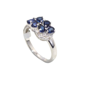 Rajasthan Gems Ring 925 Sterling Silver Natural Sapphire Neelam Gem Stone Diamonds Diamond Women Handmade Gift H425