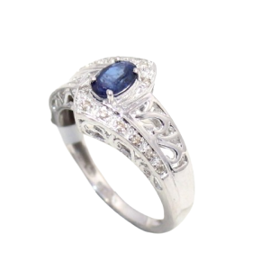 Rajasthan Gems Ring 925 Sterling Silver Natural Sapphire Neelam Gem Stone Diamonds Diamond Women Handmade Gift H428