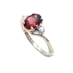 Rajasthan Gems Ring 925 Sterling Silver Natural Garnet Gem Stone & Cubic Zirconia CZ Handmade Women Gift H446