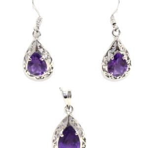 Rajasthan Gems Jewellery Set Pendant Earrings 925 Sterling Silver Natural Amethyst Gem Stone Women Handmade Gift Earring H465