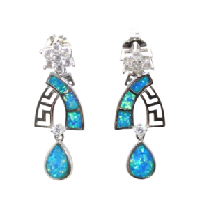 Rajasthan Gems Designer Earrings 925 Sterling Silver Synthetic Opal Stone & Cubic Zirconia CZ Handmade Women Gift H480