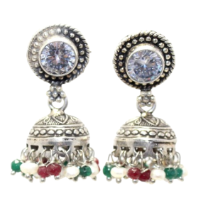 Rajasthan Gems Jhumki Jhumka Earrings Silver 925 Sterling Traditional Tribal Natural Onyx Gemstone & Cubic Zirconia CZ Stone Handmade Gift Women H482
