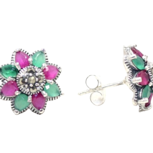 Rajasthan Gems Stud Earrings Tops 925 Sterling Silver Marcasite & Onyx Gem Stone Handmade Women Gift H533