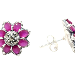 Rajasthan Gems Stud Earrings Tops 925 Sterling Silver Marcasite & Onyx Gem Stone Handmade Women Gift H535