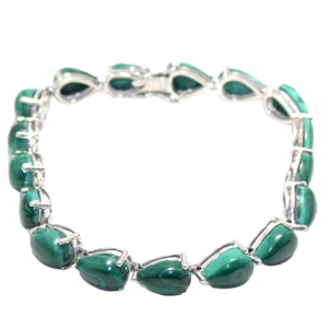 Rajasthan Gems Bracelet 925 Sterling Silver Jewelry Natural Malachite Gem Stone Unisex Handmade Men Women Gift H566