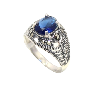 Rajasthan Gems Ring 925 Sterling Silver Onyx & Marcasite Gem Stone Women Handmade Gift H569