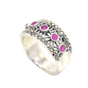 Rajasthan Gems Ring 925 Sterling Silver Onyx & Marcasite Gem Stone Women Handmade Gift H585
