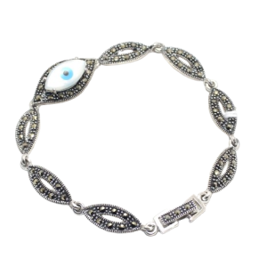 Evil Eye Charm Bracelet 925 Sterling Silver Jewelry Marcasite Stone Women Handmade Gift Designer H592