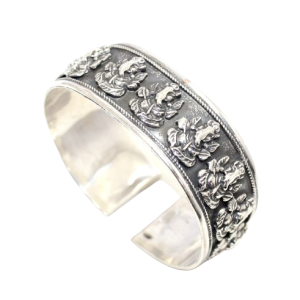Rajasthan Gems Adjustable Bracelet Cuff Bangle Kada 925 Sterling Silver Ganesh Traditional Tribal Handmade Women Men Unisex H692