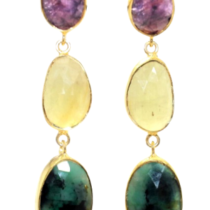 Earrings 925 Sterling Silver Gold Rhodium Designer Natural Multi Sapphire Gem Stone Gemstone Handmade Gift Women H744