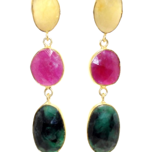 Rajasthan Gems Earrings 925 Sterling Silver Gold Rhodium Designer Natural Multi Sapphire Gem Stone Gemstone Handmade Gift Women H745