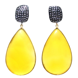 Rajasthan Gems Victorian Jewellery Earrings 925 Sterling Silver Gold Rhodium Designer Natural Onyx Gem Stone & Cubic Zirconia CZ Handmade Gift Women H747