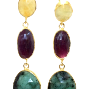 Rajasthan Gems Earrings 925 Sterling Silver Gold Rhodium Designer Natural Multi Sapphire Gem Stone Gemstone Handmade Gift Women H748