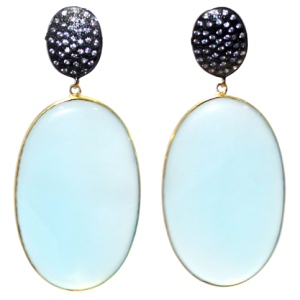 Rajasthan Gems Earrings 925 Sterling Silver Gold Rhodium Designer Natural Onyx Gem Stone & Cubic Zirconia CZ Handmade Gift Women H749