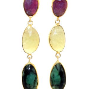 Rajasthan Gems Earrings 925 Sterling Silver Gold Rhodium Designer Natural Multi Sapphire Gem Stone Gemstone Handmade Gift Women H752