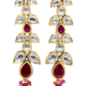Rajasthan Gems Dangle Earrings Gold Rhodium Alloy Steel Cubic Zirconia Kundan Uncut Jadau Polki Stone Enamel Meena Women Handmade Wedding Gift H755