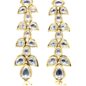 Rajasthan Gems Dangle Earrings Gold Rhodium Alloy Steel Pearl & Cubic Zirconia Kundan Uncut Jadau Polki Stone Enamel Meena Women Handmade Wedding Gift H762