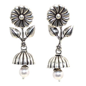 Rajasthan Gems Earrings 925 Sterling Silver Freshwater Pearl Gem Stone Traditional Handmade Women Gift H804