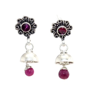 Rajasthan Gems Earrings 925 Sterling Silver Onyx Gem Stone Traditional Handmade Women Gift H805