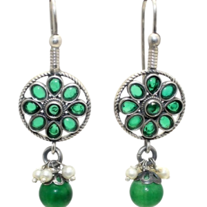 Rajasthan Gems Earrings 925 Sterling Silver Freshwater Pearl & Onyx Gem Stone Traditional Handmade Women Gift H807