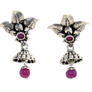 Rajasthan Gems Earrings 925 Sterling Silver Onyx Gem Stone Traditional Handmade Women Gift H808