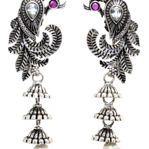 Rajasthan Gems Peacock Earrings 925 Sterling Silver Cubic Zirconia CZ Pearl & Onyx Gem Stone Traditional Handmade Women Gift H809
