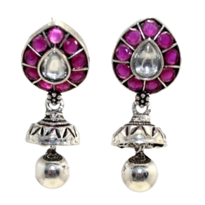 Rajasthan Gems Earrings 925 Sterling Silver Cubic Zirconia CZ & Onyx Gem Stone Traditional Handmade Women Gift H810