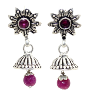 Rajasthan Gems Earrings 925 Sterling Silver Onyx Gem Stone Traditional Handmade Women Gift H811
