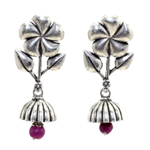 Rajasthan Gems Earrings 925 Sterling Silver Cubic Zirconia CZ Pearl & Onyx Gem Stone Traditional Handmade Women Gift H813
