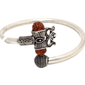 Rajasthan Gems Adjustable Kada Men Bangle 925 Sterling Silver Kara Mukhi Rudraksha Rudraksh Bead Shiv Shiva Mahadev Mahakal Damru Unisex H818