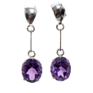Dangle Earrings 925 Sterling Silver Natural Amethyst Gem Stone Handmade Traditional Women Gift H826