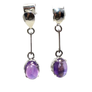 Rajasthan Gems Dangle Earrings 925 Sterling Silver Natural Amethyst Gem Stone Handmade Traditional Women Gift H830