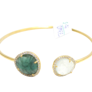 Rajasthan Gems Spring Bracelet Bangle Kada 925 Sterling Silver Gold Rhodium Cubic Zirconia CZ & Natural Multi Sapphire Gem Stone Women Adjustable Gift H834