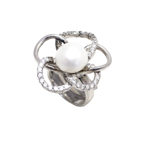 Rajasthan Gems Ring 925 Sterling Silver Women Cubic Zirconia CZ & Pearl Gem Stone Handmade Gift H922