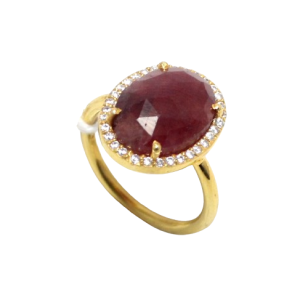 Rajasthan Gems Ring 925 Sterling Silver Women Gold Rhodium Natural Sapphire Gem Stone Gemstone & Cubic Zirconia CZ Handmade Gift H930