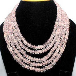 Rajasthan Gems Adjustable Necklace 5 Line Bunch Strand String Beaded Jewellery Women Natural Rose Quartz Gem Stone Bead Gemstone Gift H940