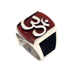 Mens Om Band Ring 925 Sterling Silver Persian Turkish Sultan Carnelian Stone Unisex Men Jewelry H950
