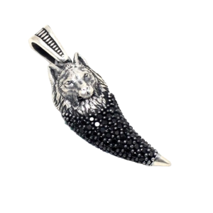 Rajasthan Gems Mens Pendant 925 Sterling Silver Onyx Gem Stone Hand Engraved Wolf Women Men Unisex Handmade Gemstone Gift H956