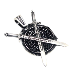 Rajasthan Gems Mens Pendant 925 Sterling Silver Onyx Gem Stone Sword Shield Handmade Turkish Men Gift H957