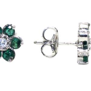 Rajasthan Gems Stud Earrings Ear Tops 925 Sterling Silver Natural Emerald Gem Stone & Cubic Zirconia CZ Handmade Women Gift H996