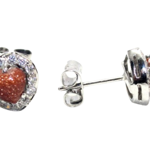 Rajasthan Gems Stud Earrings Ear Tops 925 Sterling Silver Natural Sandstone & Cubic Zirconia CZ Stone Handmade Women Gift H997