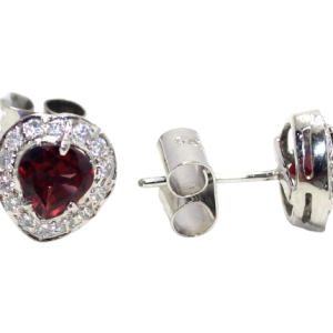 Rajasthan Gems Stud Earrings Ear Tops 925 Sterling Silver Natural Garnet & Cubic Zirconia CZ Stone Handmade Women Gift i7