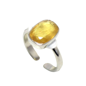 Rajasthan Gems Adjustable Mens Ring 925 Sterling Silver Natural Yellow Sapphire Pukhraj Gem Stone 3.5 carats Handmade Men Gift i93