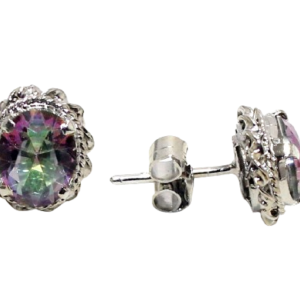 Stud Earrings Ear Tops 925 Sterling Silver Natural Mystic Quartz Gem Stone Handmade Women Gift i398