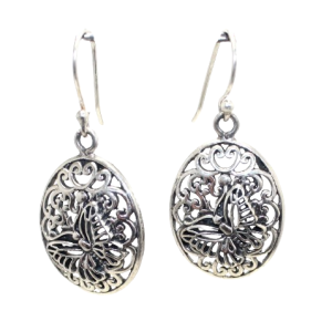 Rajasthan Gems Dangle Earrings Butterfly Charm 925 Sterling Silver Filigree Handmade Women Gift i415