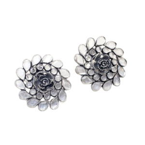 Rajasthan Gems Stud Earrings 925 Sterling Silver Cubic Zirconia CZ Stone Traditional Handmade Women Gift i417