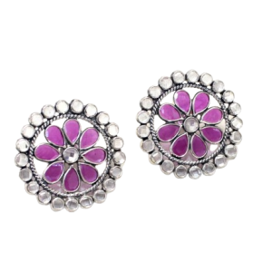 Rajasthan Gems Stud Earrings 925 Sterling Silver Cubic Zirconia CZ Stone Traditional Handmade Women Gift i418