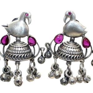 Rajasthan Gems Peacock Half Jhumki Earrings 925 Sterling Silver Tribal Traditional Handmade Women Gift i419