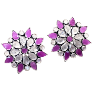 Rajasthan Gems Stud Earrings 925 Sterling Silver Cubic Zirconia CZ Stone Traditional Handmade Women Gift i421